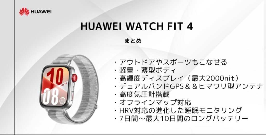 HUAWEI WATCH FIT 4 のまとめ