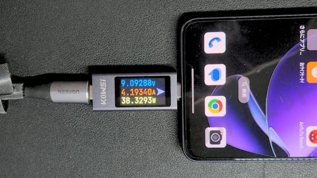 充電速度も最高で38Wまで計測できた