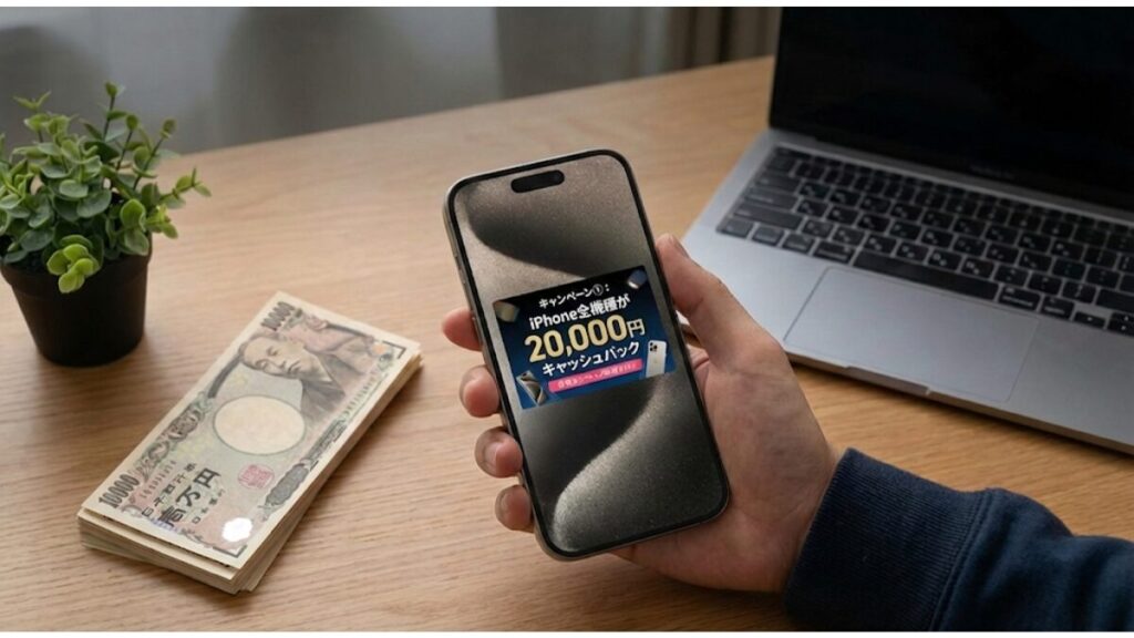 キャンペーン①：iPhone全機種が20,000円キャッシュバック