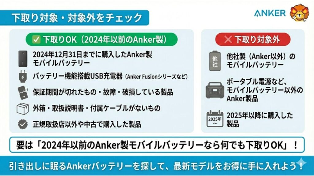 下取り対象・対象外をチェック