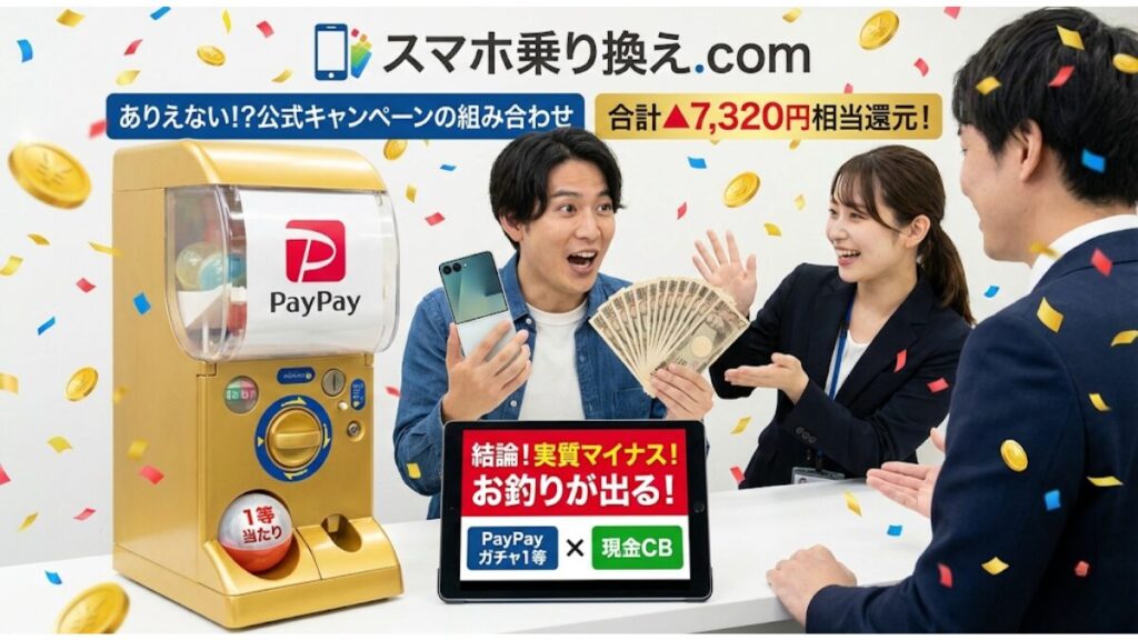 結論：スマホ乗り換え.comで申し込むと実質▲7,320円になる！